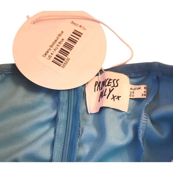 Princess Polly Ethereal Sheer Bodysuit Womens Size 4 Mesh Delany Aqua Blue NWT - Picture 6 of 9